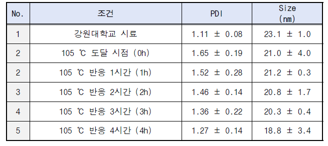 1차 시제품 입자 크기 결과