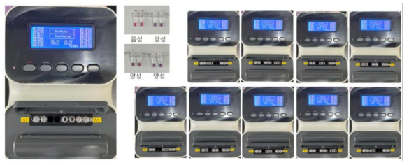 휴대용 등온증폭 진단장비 시제품 (PCR Well간 온도차 (위), 색상센서 판독결과 (아래))