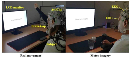 상지 움직임 동작 상상 관련 다중 세션 뇌 신호 데이터 수집을 위한 실험 환경 구성