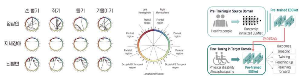 정상인/지체장애/뇌병변장애인의 MI에 따른 뇌영역 간 FC 변화그림 145. 정상인-장애인 전이학습 개요도