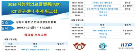 2019 지능형의료플랫폼(IMP) ICT 연구센터 추계 워크샵 포스터