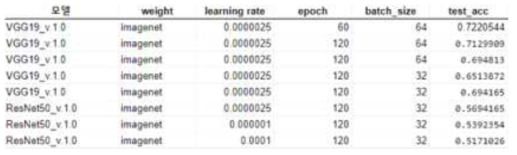 VGG19와 RESNET50의 결과