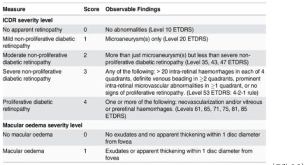 ETDRS의 당뇨병성 망막병증 등급 분류 기준