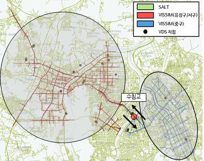 2개 네트워크 연결(유성구/서구 및 중구) 및 VDS 분석 지점