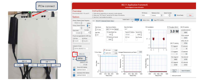 자체 기술 검증용 테스트 플랫폼 (좌: USRP, 우: LabVIEW)