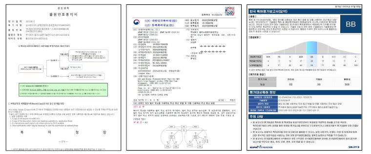 국내 특허 출원서, 등록증, 특허 평가 보고서