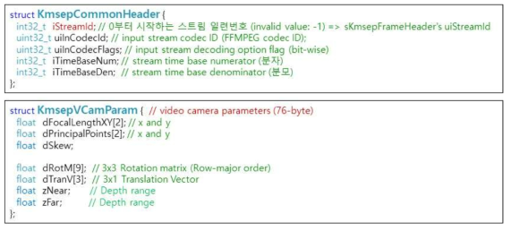 KMSEP 공통 입력 헤더와 카메라 파라미터 헤더