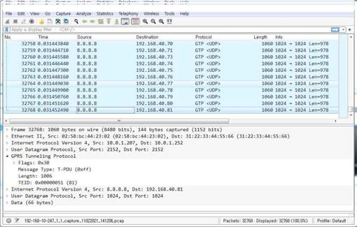 각 포트 당 10Gbps GTP-U 패킷 처리 확인