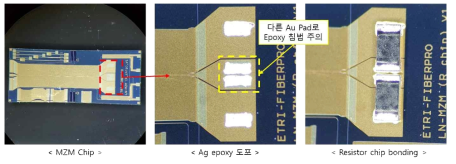 칩 저항이 본딩된 광변조기 사진