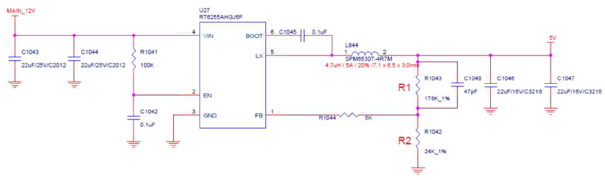 RT6255AHGJ6F Step-Down DC/DC Converter 전원부 회로도