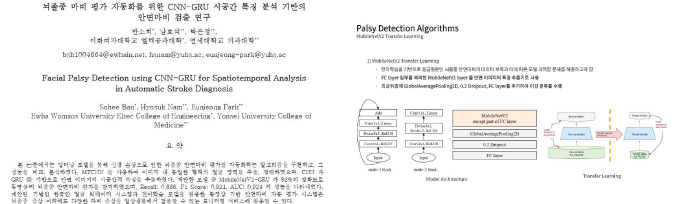 한국 인공지능 학술대회 (뇌졸중 마비 평가 자동화를 위한 CNN-GRU 시공간 특징 분석 기반의 안면마비 검출 연구)