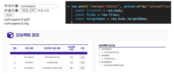 오브젝트 통합관리 API 예시와 통합관리 화면