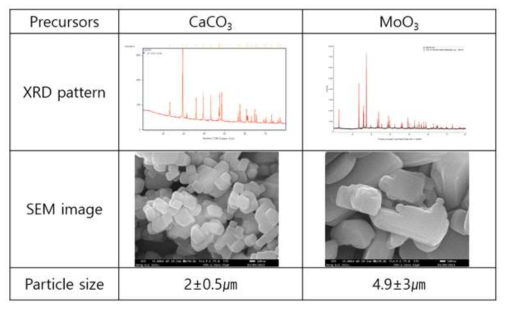 CaMoO4 고상합성을 위한 출발물질의 결정구조와 미세구조 분석