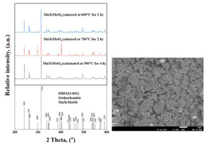 MnTeMoO6계 하소 및 소결 XRD 패턴과 SEM이미지