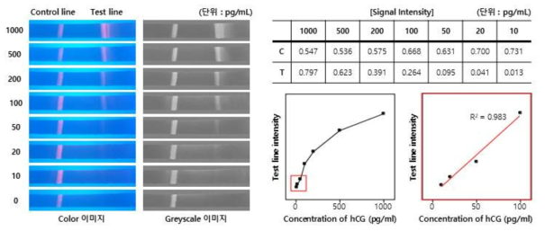 모바일 진단기기를 이용한 체외진단키트 농도별 분석결과