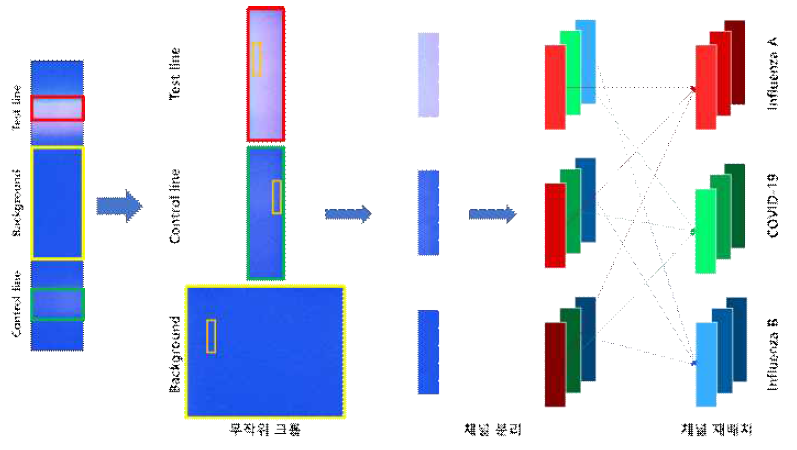 추출한 Test, Control, Background 영역의 밝기 정보를 활용하여 학습용 데이터를 재구성하는 과정 예시