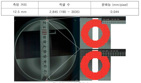 측정 거리 및 픽셀 수