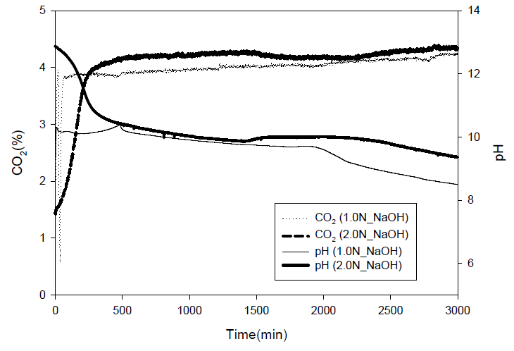 NaOH 농도에 따른 광물탄산화