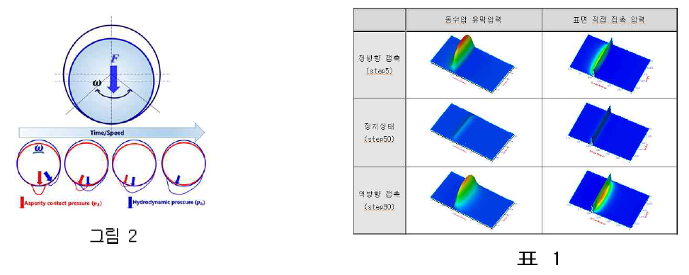 정하중 상태에서 회전운동 방향이 주기적 전환이 일어나는 베어링 접촉 현상 (동수압 윤활 현상에 의한 하중지지력과 표면접촉에의한 직접접촉의 하중지지력이 동시에 일어나는 조건)