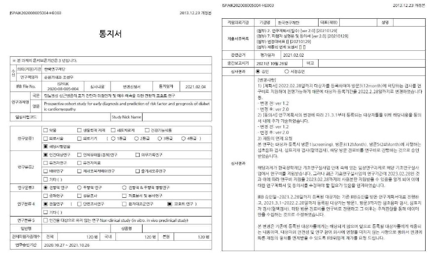 당뇨병성 심근병증환자에서 세레블론과 심장기능 측정을 위한 IRB 심의