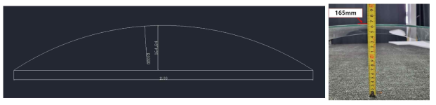 곡률 측정 도면치수(좌) / 실측치수(우)