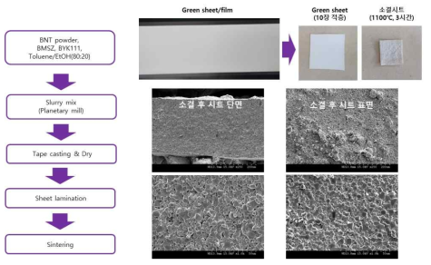 BNT 슬러리와 시트 제조를 위한 공정