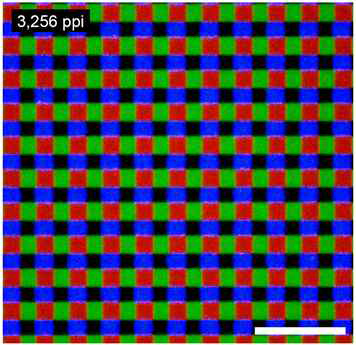 RGB 고해상도 양자점 패턴. 스케일 바, 20 μm