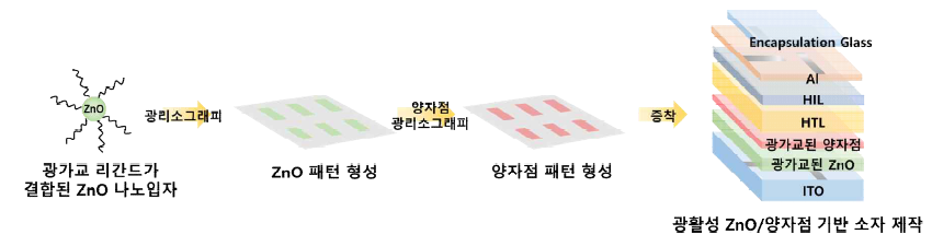 광가교 리간드가 결합된 ZnO 및 양자점 기반 EL 소자 제작 과정