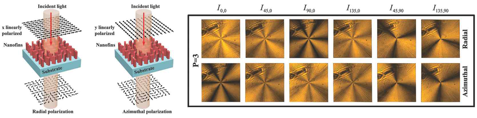 나노구조체의 long-axis를 축으로 하여 선편광 각도를 대칭시키는 메타표면과 편광 분포