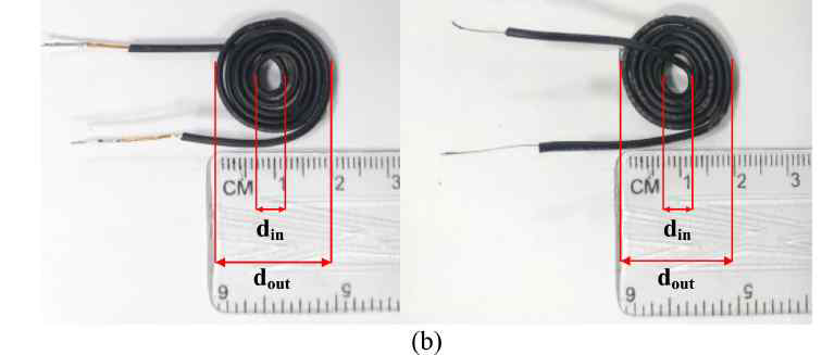 나선형 인덕터 (b)구리 (좌), CNT (우)