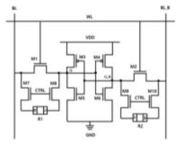 제안된 10T2R non-volatile SRAM (nvSRAM) 구조의 회로도