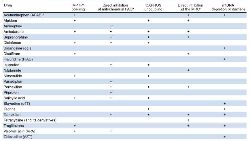 Mitochondria 손상을 유발하는 의약품(J. Hepatol., 2011, 54, 773)