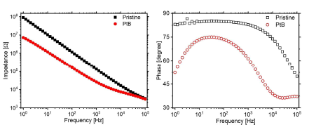 Pt black 코팅 전/후의 임피던스 비교