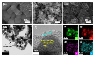 NiCo nitride@N-doped carbon의 SEM, TEM, EDS mapping 이미지