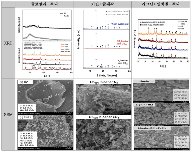 공동열분해 최종 산물 탄소 복합체의 XRD, SEM 분석 결과