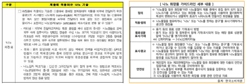 화장품에 적용되는 나노 기술과 가이드라인 세부 내용