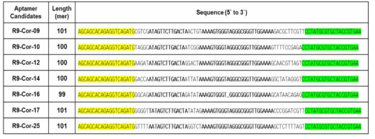 Cortisol aptamer candidates