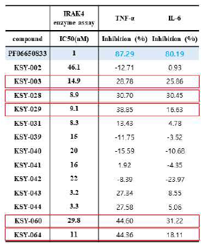 hPBMC cell cytokine assay 결과