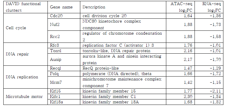 ATAC-seq에서는 upregulation, RNA-seq에서는 downregulation을 보이는 유전자의 예.