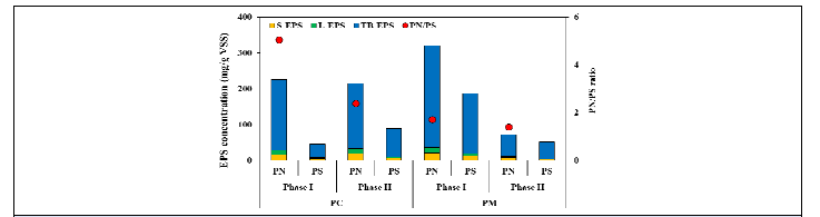 입상슬러지의 EPS 농도, EPS-PN/PS 비