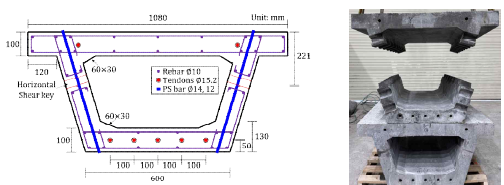 시험체 단면 상세 및 제작된 모듈 시험체