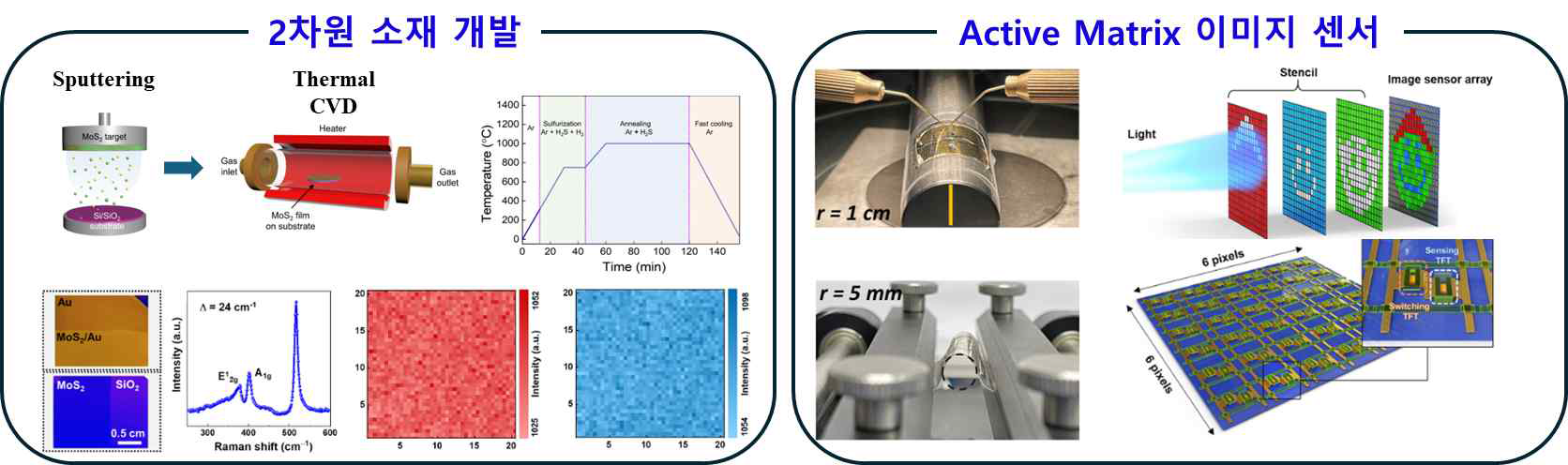 2-Step 공정 기반 2차원 소재 개발을 통한 Active Matix 이미지 센서 구현 모식도