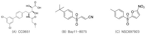 (E2-25K) 단백질과의 결합을 확인하기 위해 사용된 E2 enzyme inhibitor 구조