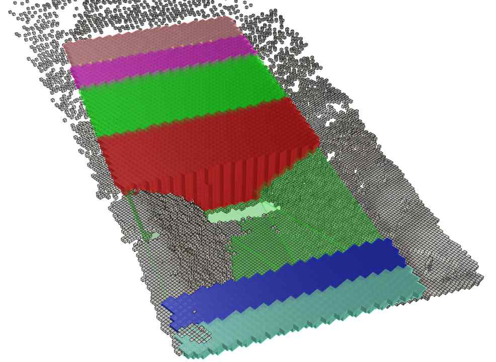 As-built earthwork model integrated with the target and design voxels