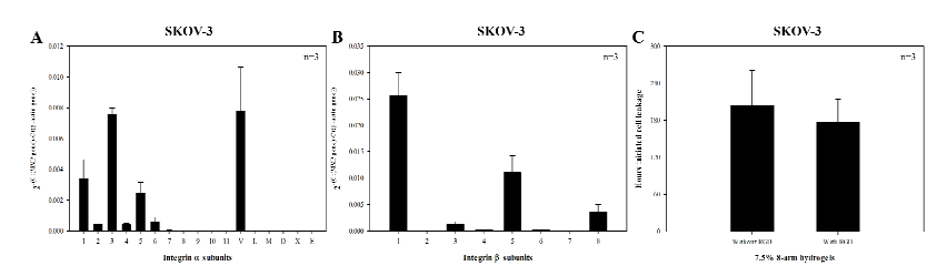 Crosslinker의 종류에 따른 PEG-based hydrogel에서 배양되는 SKOV3 세포 보유기간