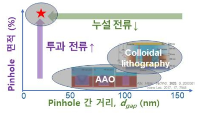 수직구조 트랜지스터에서 핀홀 형상에 따른 투과 전류 및 누설 전류 경향