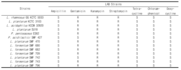 Antibiotic susceptibility of LAB strains