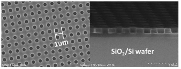 500nm급 나노홀 패턴이 형성된 기판의 SEM이미지