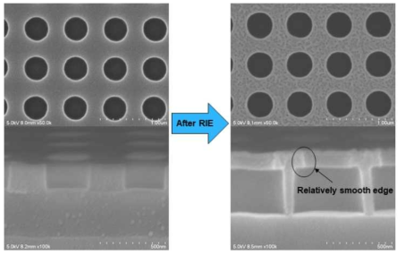 SOG기반의 레지스트를 이용한 패턴의 RIE 내에칭 특성에 관한 SEM 이미지