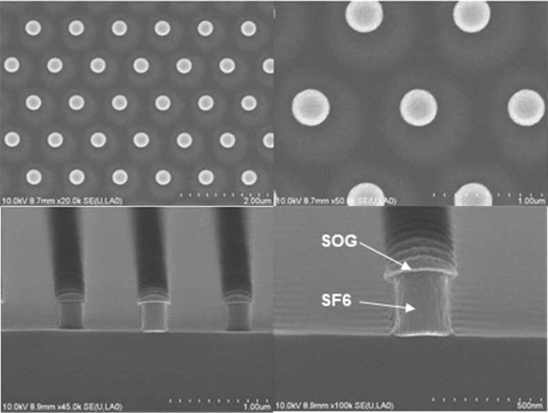 SOG 나노홀 마스크를 이용한 식각공정 후의 SEM이미지